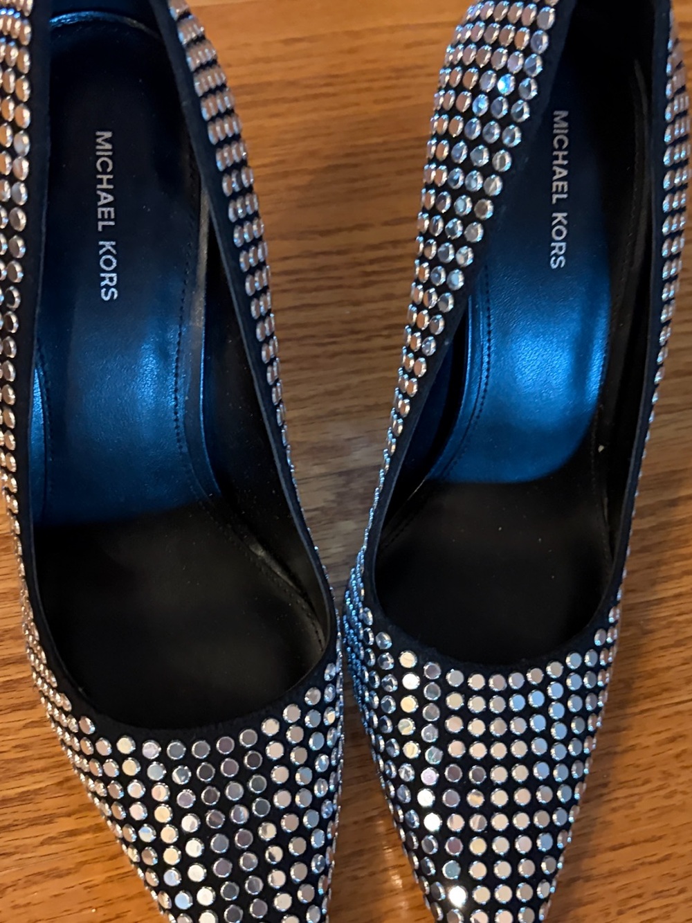 Michael Kors Black Crystal-Studded Pointed Toe Pumps